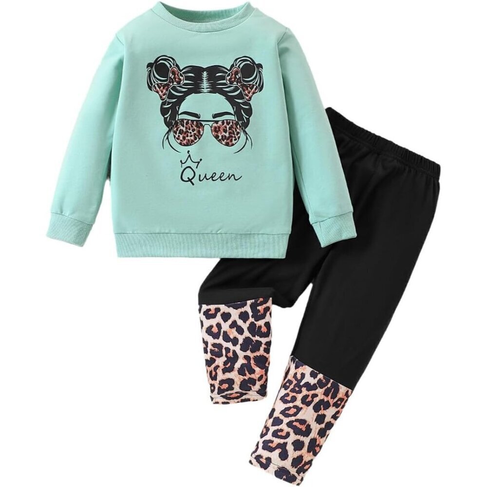 Toddler Girl Clothes Figure Graphic Drop Shoulder Top Pullover Leopard Print Pan